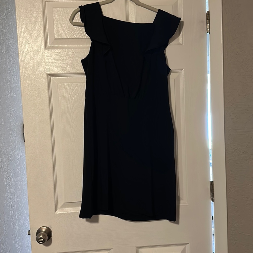 Loft black ruffle sleeve dress